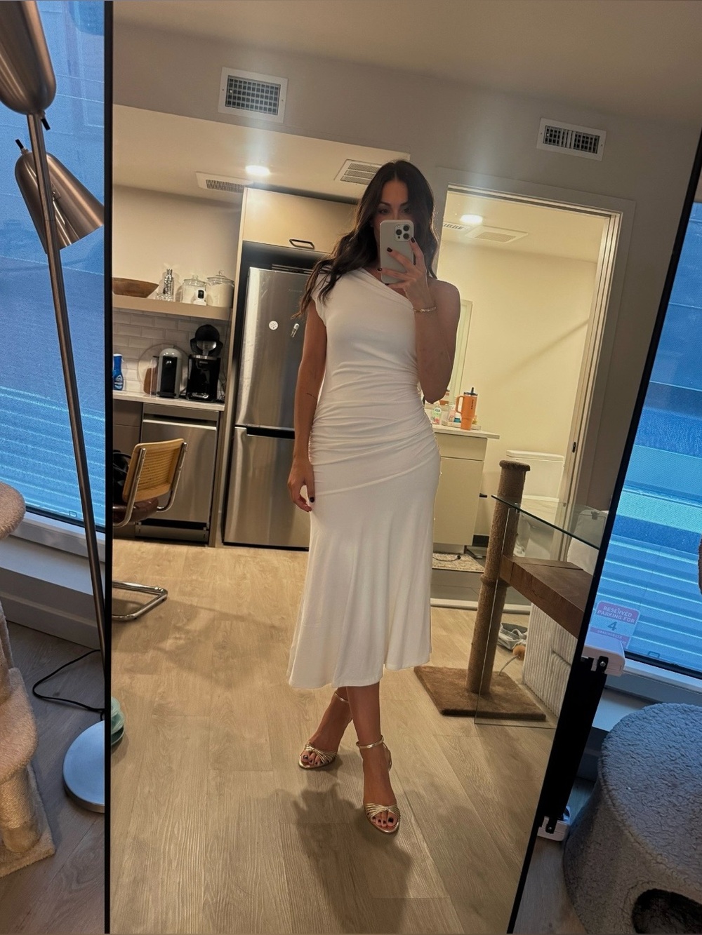 Meshki White One-Shoulder Midi Dress